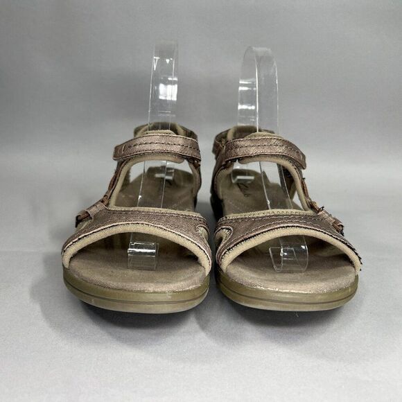 Clarks Women's Size 6 Bronze Leather Velcro Strap Sandals - Picture 2 of 11